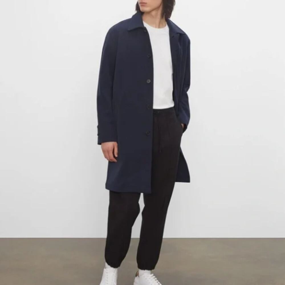 CLUB MONACO Mac Cotton Blend Trench Coat Eclipse Blue Sz L $329